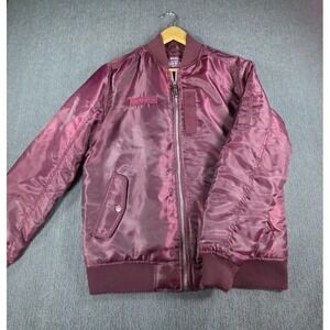 Parish Nation Jacket Mens Large Maroon Bomber Full Zip Polyester Satin L